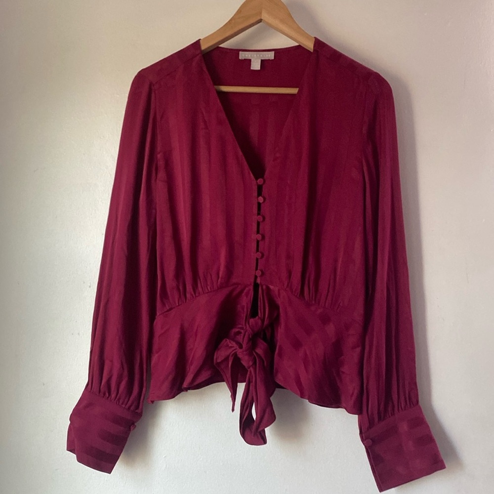 Chelsea28 S Buttoned Front Bow Tie Top